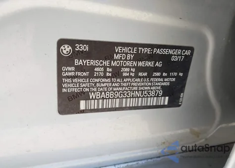 2017 BMW 330I from USA, damaged, VIN WBA8B9G33HNU53879